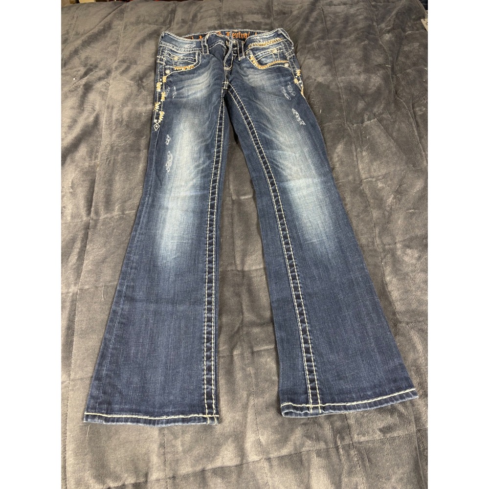Rock Revival Amy Bootcut Jeans Womens 26 Dark Wash Embellished Stitch E8129B39R